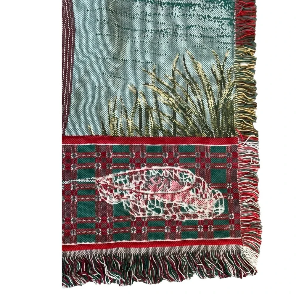 American Weavers Santa‎ Claus Fishing Tapestry Throw Blanket Christmas Cabin